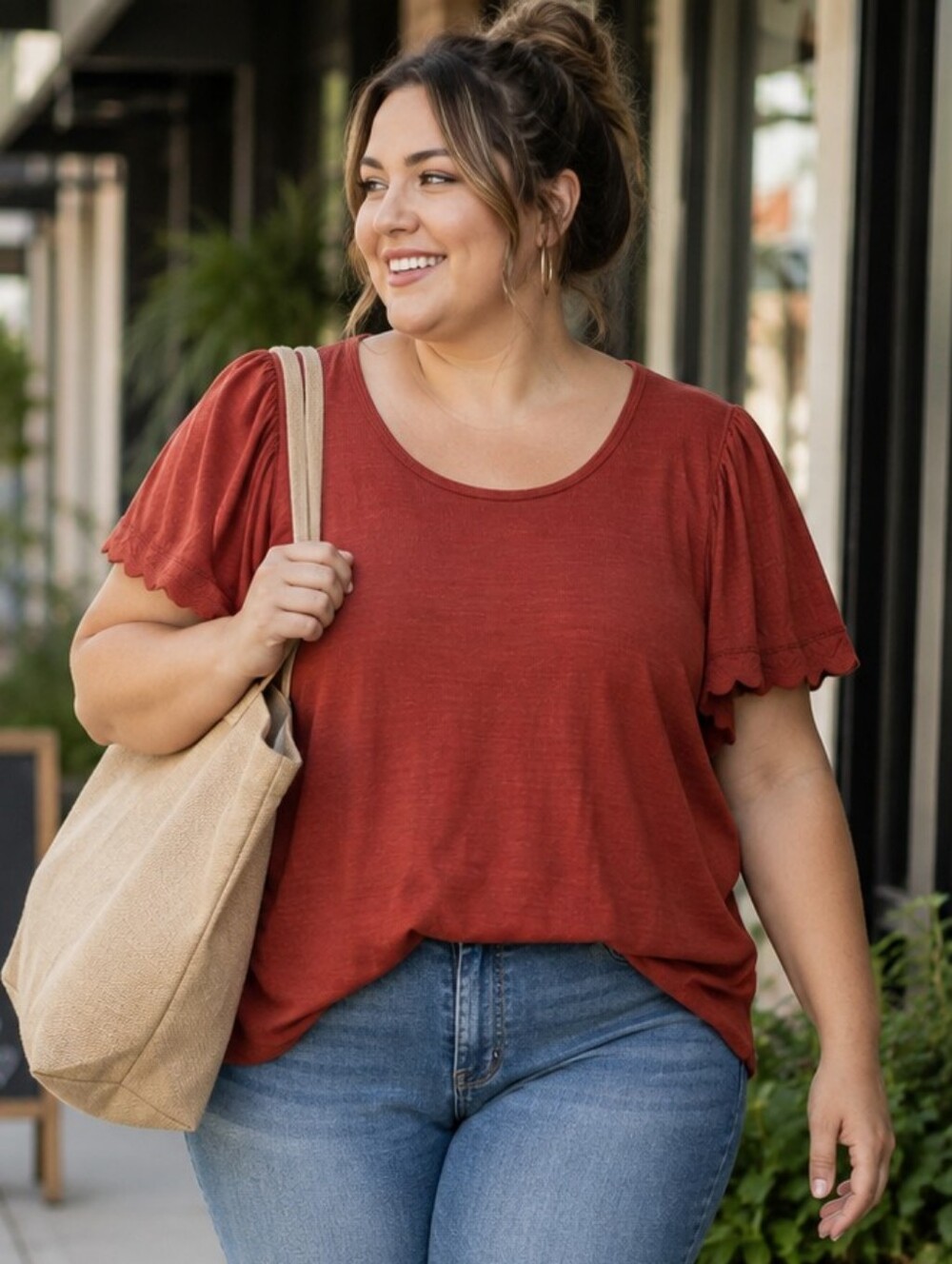 Max Studio Red Short Sleeve Scoop Neck Blouse. NWT